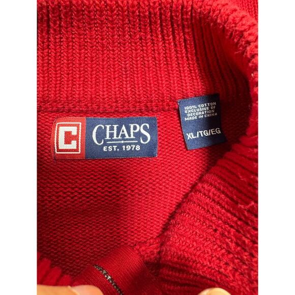 Men’s Cable Knit 1/4 Zip Red Mock Neck Long Sleeve Sweater Grandpa Core Sz XL - Picture 6 of 8